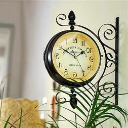 Double Sided Wall Clock Vintage Antique Style 35x28cm Hangin