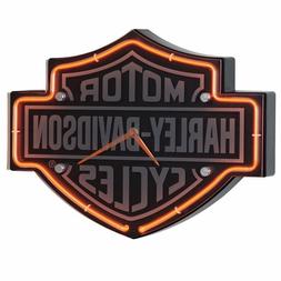 Harley-Davidson Etched Bar & Shield Shaped Neon Clock HDL-16
