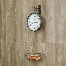 FARMHOUSE Large General Store Scale Clock w Hanging Produce 