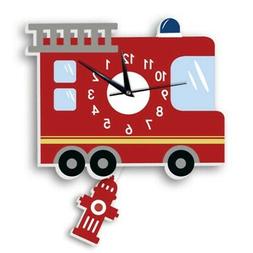 Fire Truck Wall Clock With Pendulum Silent Movement Funny Ha