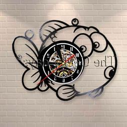 Fishing Party Man Decor Modern Vinyl Record Wall Clock Big F