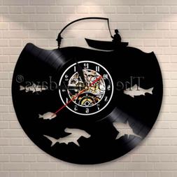 Fishing Sign Fishing Party Man Vinyl Record Wall Clock Moder