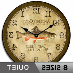 Fishing Vintage  Ultra Quiet Wall Clock Non ticking Battery 