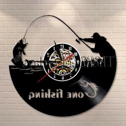 Fishing Wall Sign Fisherman Vinyl Record Wall Clock Handmade