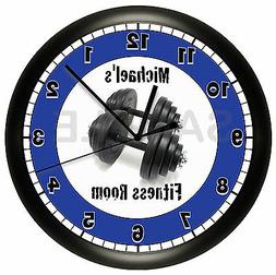 FITNESS ROOM WALL CLOCK PERSONALIZED WEIGHTS GYM WORKOUT CEN