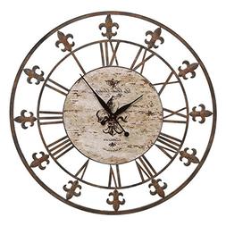 36" Fleur Di Lis Metal Wall Clock Decor Sculpture