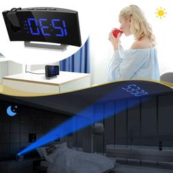 FM Radio Digital Projection Ceiling Alarm Clock LED Dual Ala