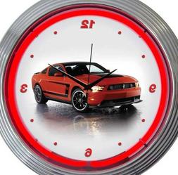 Ford Mustang Boss Car Pair New Neon Clock 15 Inch Set 2 Man 