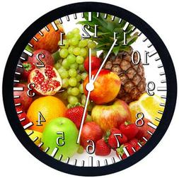 Fruit Kitchen Black Frame Wall Clock Nice For Decor or Gifts