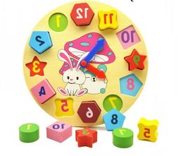 Geometry Wooden Clock Blocks For Kids Children Educational L