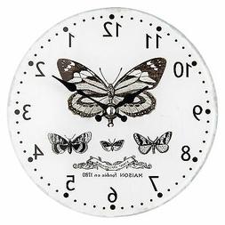 GLASS BUTTERFLIES MAISON WHITE SMALL ROUND CLOCK WITH STAND 
