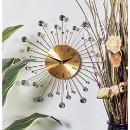 Gold Iron Round Sunburst Design Wall Clock Clear Acrylic Bea