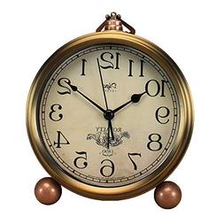 Justup Golden Table Clock, Retro Vintage Non-Ticking Table D