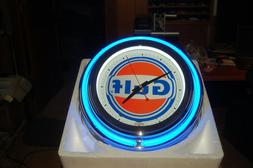 Gulf Oil Gasoline Double Neon Wall Clock Great For Garage Ma