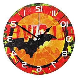 Dozili Halloween Bat Theme Decorative Wooden Round Wall Cloc