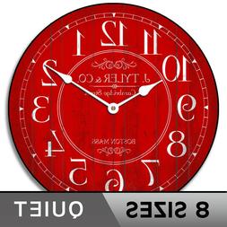 Harbor Red Wall Clock Whisper Quiet , Non ticking Battery Op