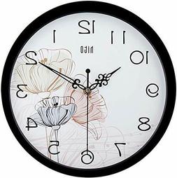hito Silent Floral Wall Clock Non Ticking 10 inch Excellent 