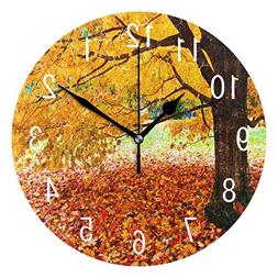 ALAZA Home Decor Autumn Fall Leaves Tree Oil Painting Round 