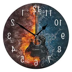 ALAZA Home Decor Guitar in Fire Water Music Round Acrylic Wa