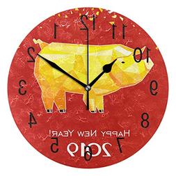 ALAZA Home Decor Happy New Year 2019 Pig Round Acrylic Wall 