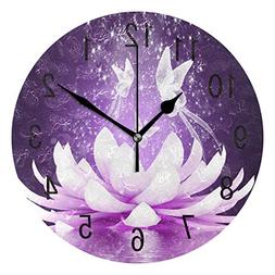 ALAZA Home Decor Purple Lotus Flower Butterfly Round Acrylic