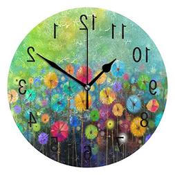 ALAZA Home Decor Watercolor Flower Floral Round Acrylic Wall