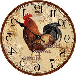 Moonluna Home Sweet Home Rooster Large Wall Clock for Kitche