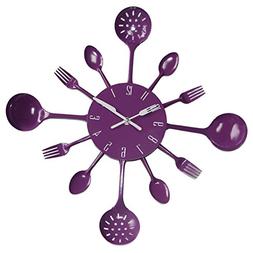 SODIAL Housewares Cutlery Wall Clock - Purple