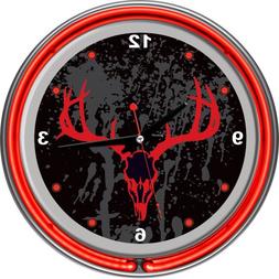 Trademark Global Hunting Skull Chrome Double-Ring Neon Clock