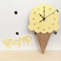 Ice Cream Cone Wall Clock Decorative Non Ticking Clock for H