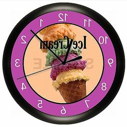 ICE CREAM CONE WALL CLOCK PERSONALIZED PARLOR YOGURT SHOP BA