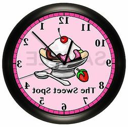 ICE CREAM SUNDAE WALL CLOCK ADD NAME FREE 10 INCH BAKERY SHO
