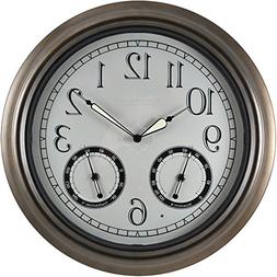 Indoor/Outdoor LED Trellis Wall Clock and Thermometer in Bro