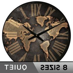 Industrial World Map Wall Clock Non ticking Whisper Quiet Ba