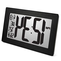 Marathon CL030068BK-BS Slim Panoramic Atomic Wall Clock with