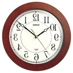 Casio  IQ126-5D Round Wood Frame White Face Easy to Read Wal