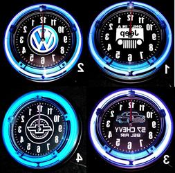 JEEP, VW, 57 CHEVY & CHEVY BOWTIE LOGO 11" Blue Neon Wall Cl