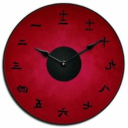 Kanji Red Non Ticking Silent Wall Clock Perfect Round Home W