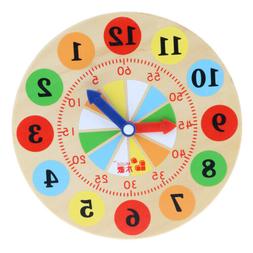 Kids Baby's Colorful Wooden Time Clock Teaching Aids for Pre
