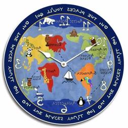 Kids World Map Non Ticking  Perfect Round Home Wall Decor Cr