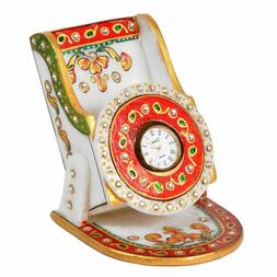 Kundan Marble Mobile Stand with Clock For Home Decor