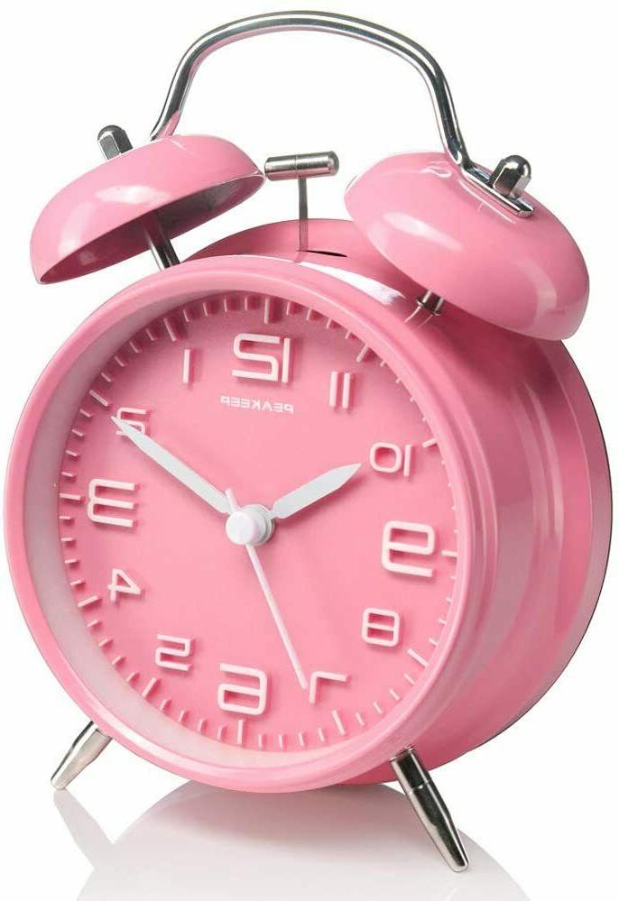 4 inches twin bell pink alarm clock