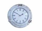 Brushed Nickel Deluxe Class Porthole Clock 12" - Nautical Wa