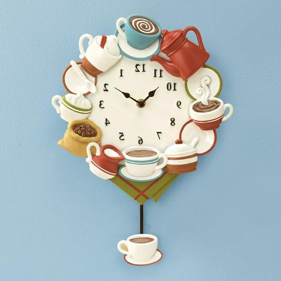Pendulum Wall Clock Decoration Coffee Cup Kitchen Handing Or