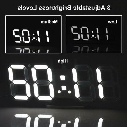 Digital 3D LED Wall/Desk Clock Snooze Alarm Big Digits Auto 