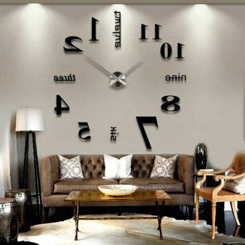 3D Mirror Surface Large Wall Clock Modern DIY Sticker Office