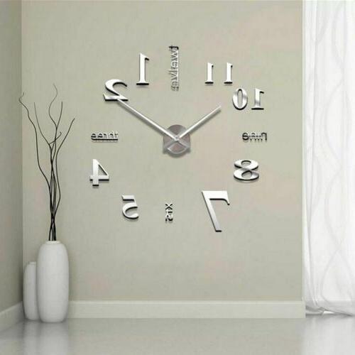 Large 3D Modern DIY Wall Clock Mirror Surface Sticker Home D