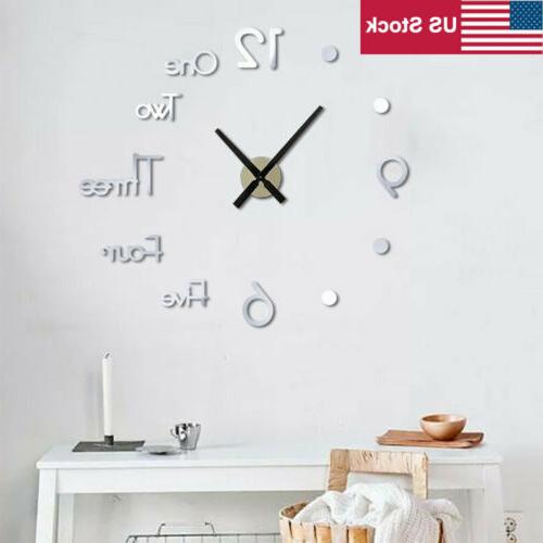 3D Mirror Surface Wall Clock Modern DIY Sticker Office Home 