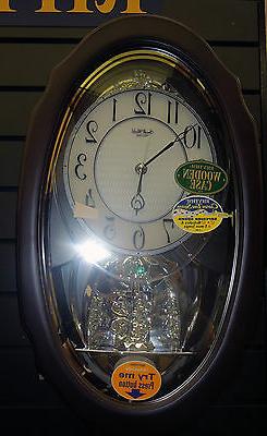 RHYTHM MUSICAL WOODEN WALL CLOCK -"CRYSTAL HEARTS" WITH 30  