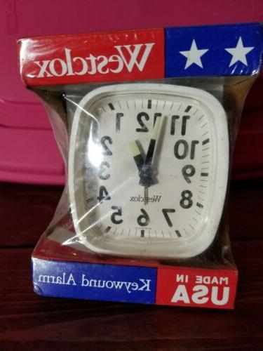 nib keywound all purpose white alarm clock